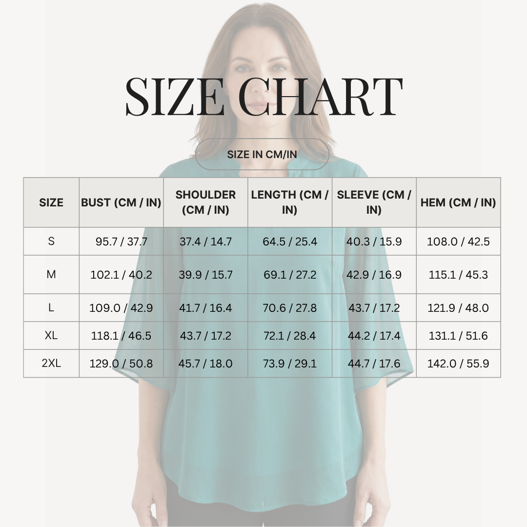 V-Neck Slit Sleeve Tiered Hem Chiffon Top for Women size chart