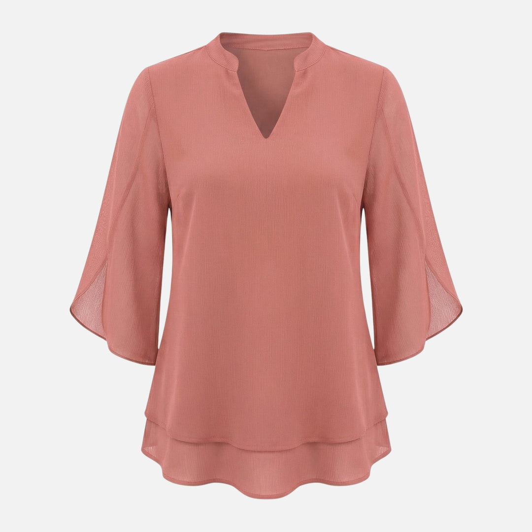 V-Neck Slit Sleeve Tiered Hem Chiffon Top for Women