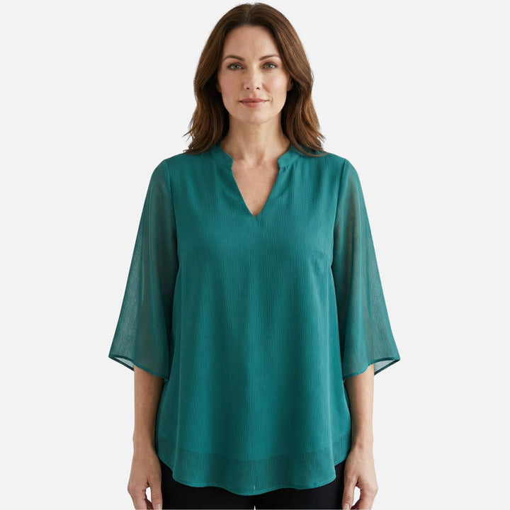V-Neck Slit Sleeve Tiered Hem Chiffon Top for Women