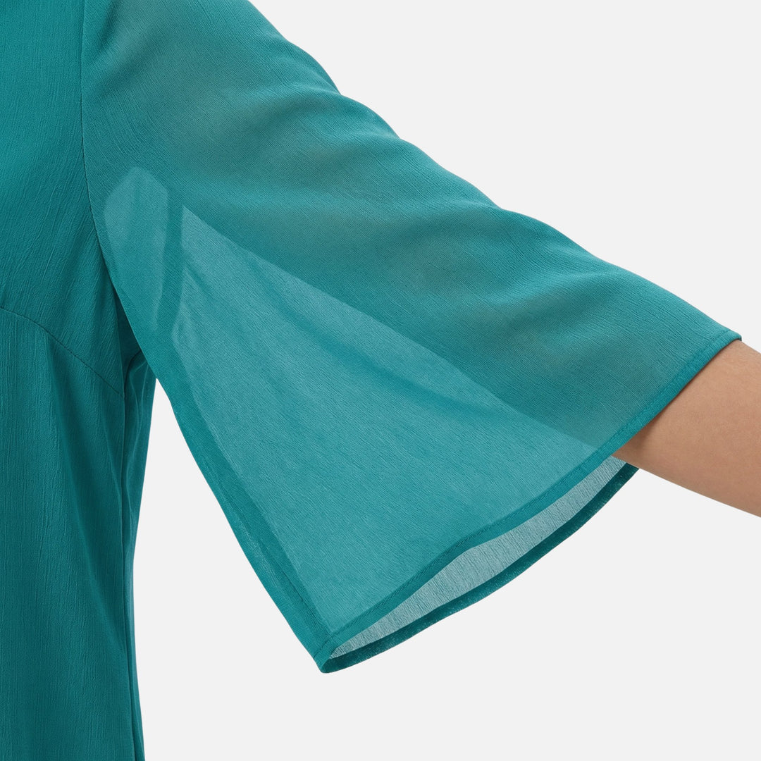 V-Neck Slit Sleeve Tiered Hem Chiffon Top for Women