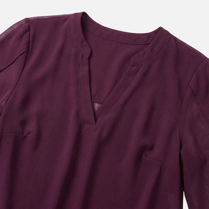 V-Neck Slit Sleeve Tiered Hem Chiffon Top for Women