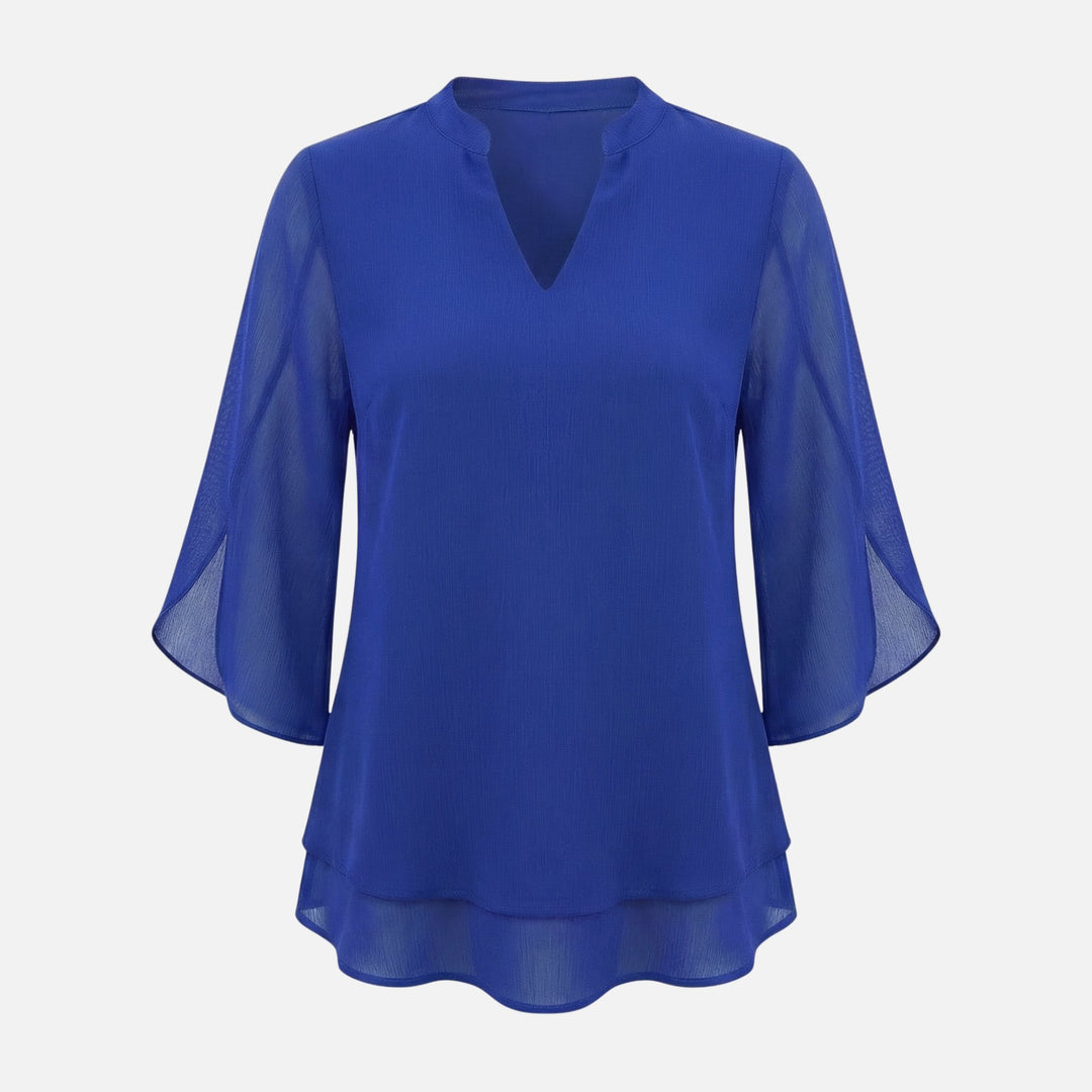 V-Neck Slit Sleeve Tiered Hem Chiffon Top for Women