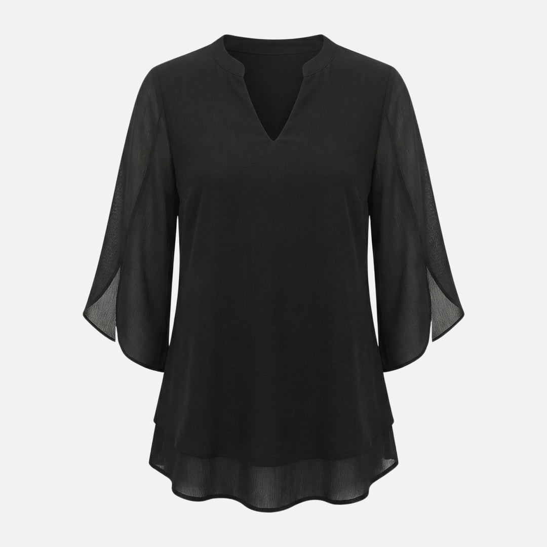 V-Neck Slit Sleeve Tiered Hem Chiffon Top for Women