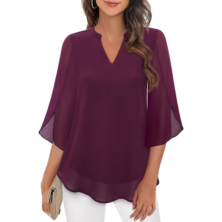 V_Neck_Slit_Sleeve_Tiered_Hem_Chiffon_Top_for_Women_3