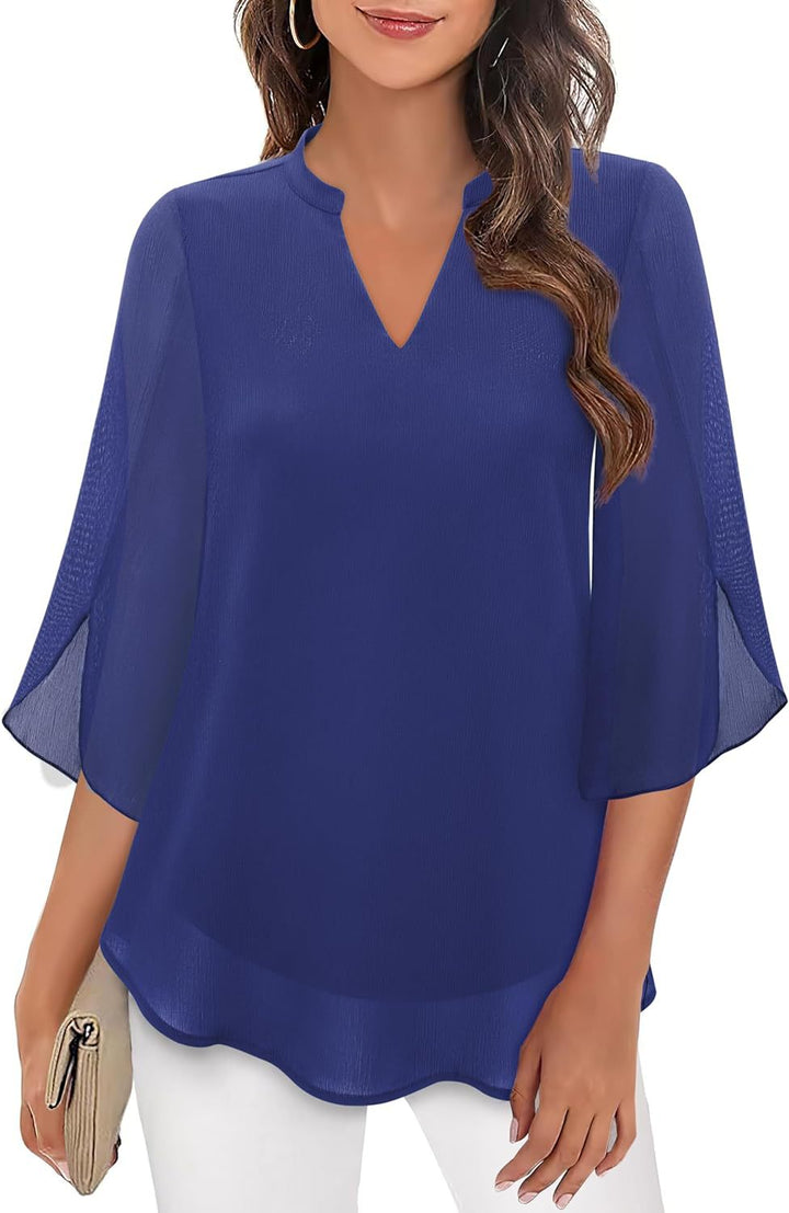 V_Neck_Slit_Sleeve_Tiered_Hem_Chiffon_Top_for_Women_4