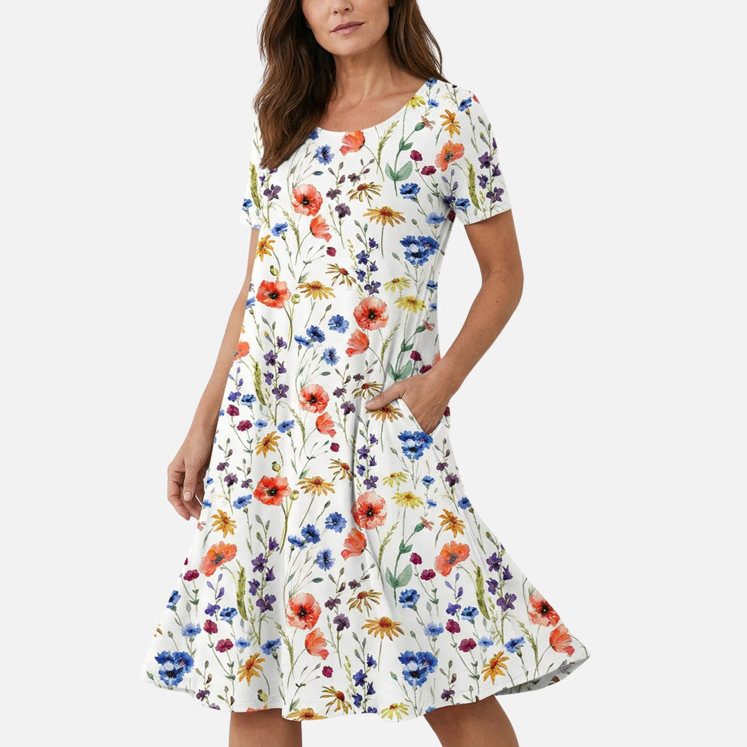 Viscose Mid-Length Dress with Self-Tie Belt for Women