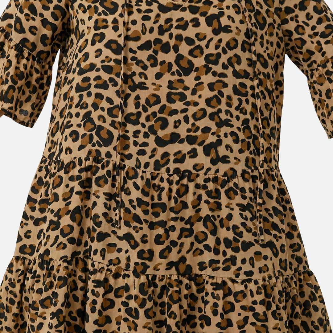 Viscose Midi Dress with Leopard V-Neck for Women