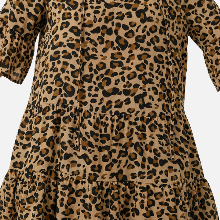 Viscose Midi Dress with Leopard V-Neck for Women