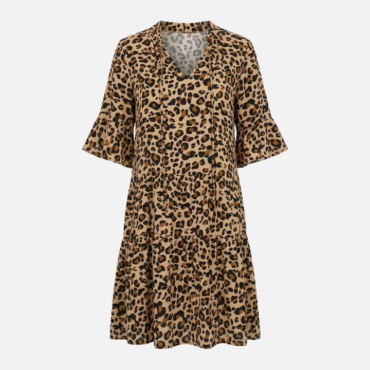 Viscose Midi Dress with Leopard V-Neck for Women