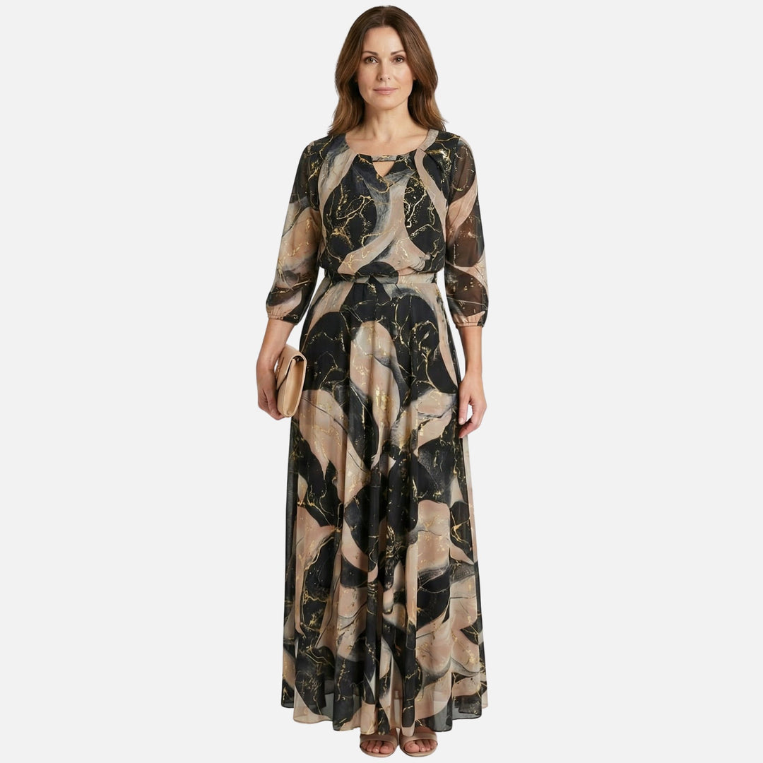 V-neck Chiffon Maxi Dress with Stretch Waist for Women