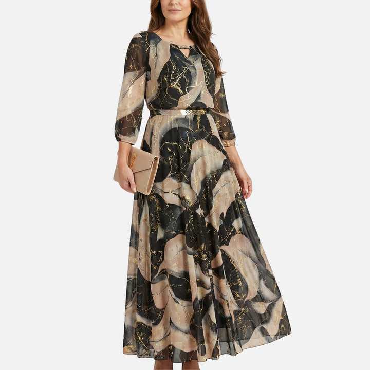 V-neck Chiffon Maxi Dress with Stretch Waist for Women