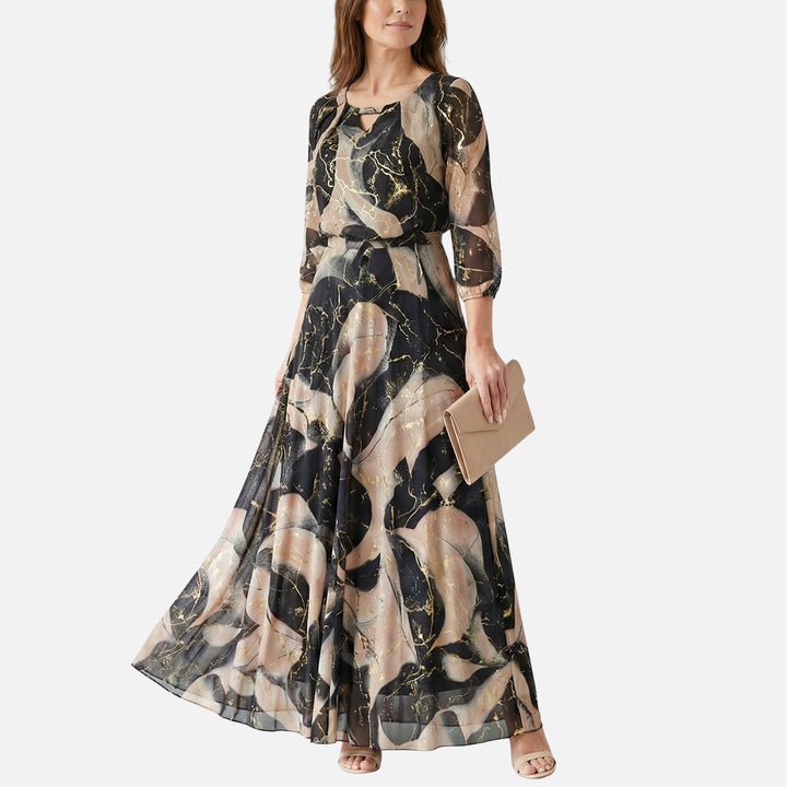 V-neck Chiffon Maxi Dress with Stretch Waist for Women