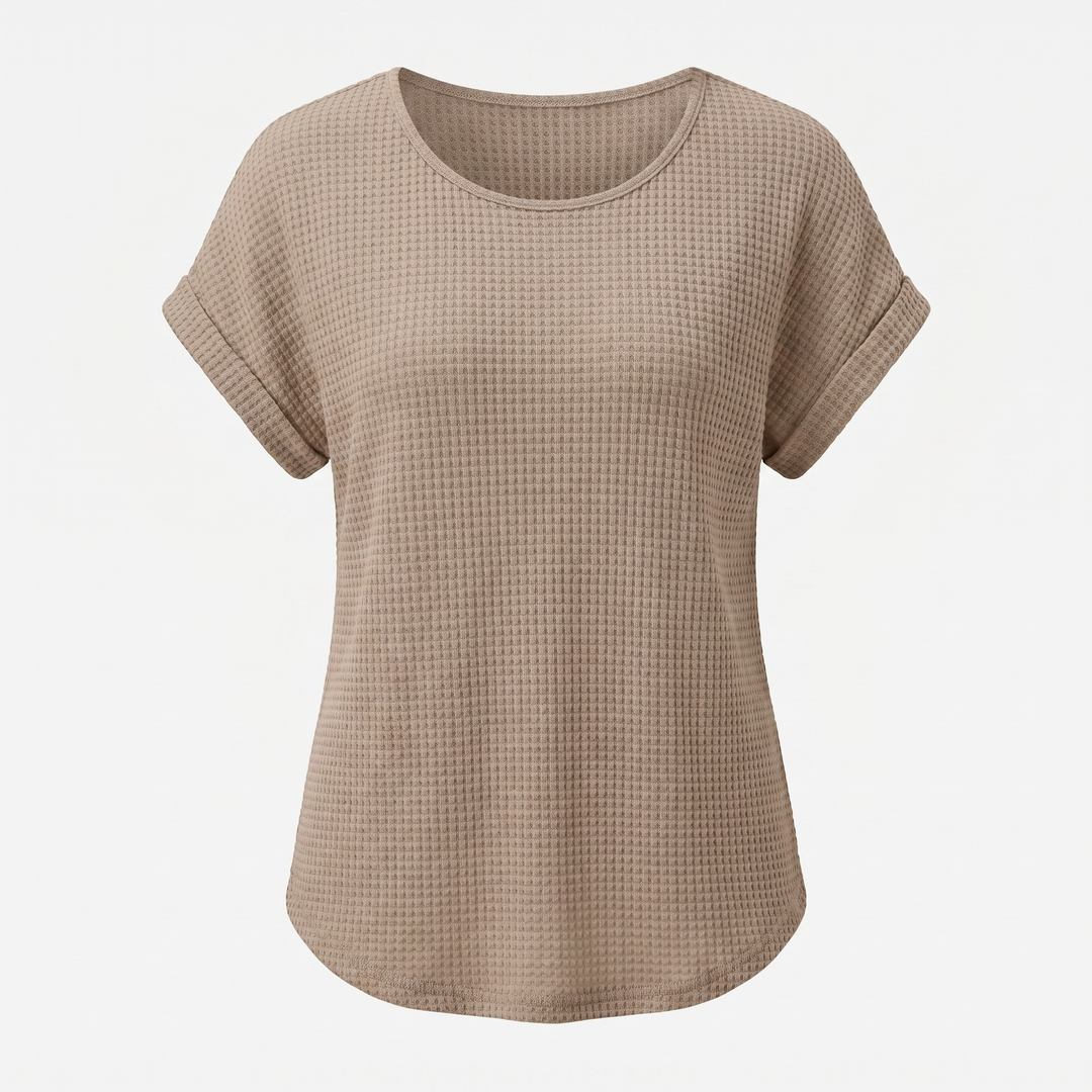 Crew_Neck_Waffle_Knit_Top_with_Relaxed_Fit_for_Women_1