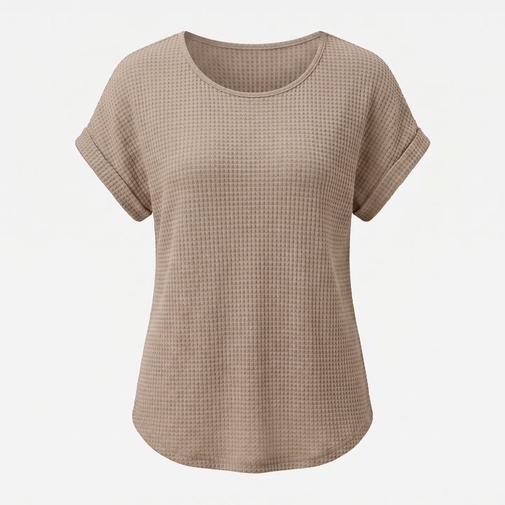 Crew_Neck_Waffle_Knit_Top_with_Relaxed_Fit_for_Women_1