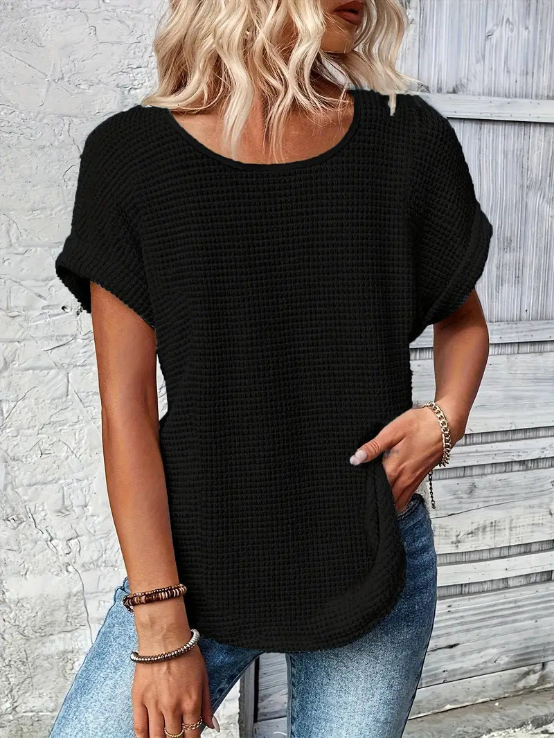 Crew_Neck_Waffle_Knit_Top_with_Relaxed_Fit_for_Women_10
