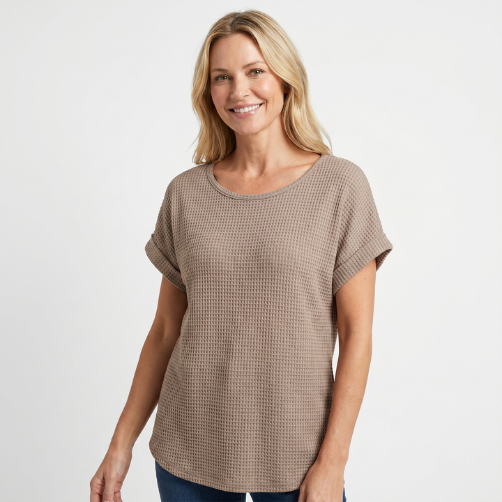 Crew_Neck_Waffle_Knit_Top_with_Relaxed_Fit_for_Women_2