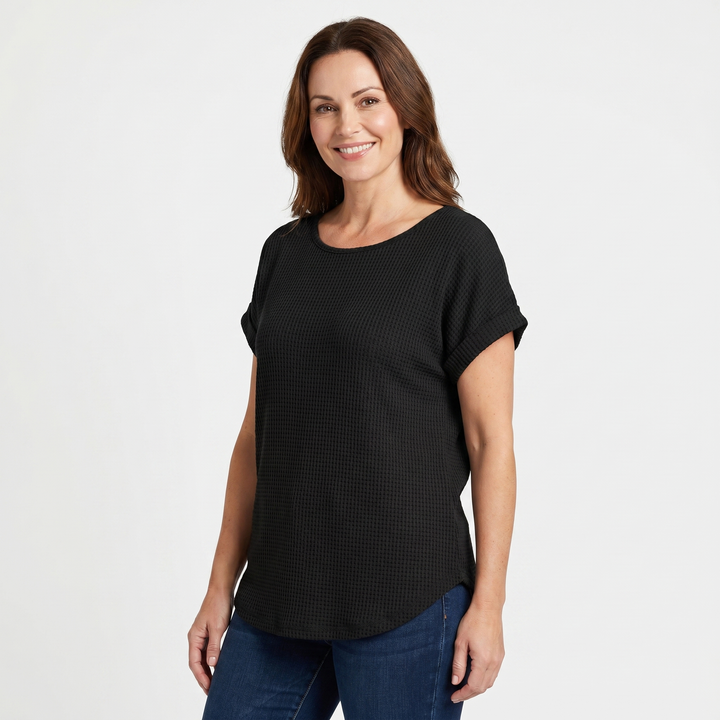 Crew_Neck_Waffle_Knit_Top_with_Relaxed_Fit_for_Women_3