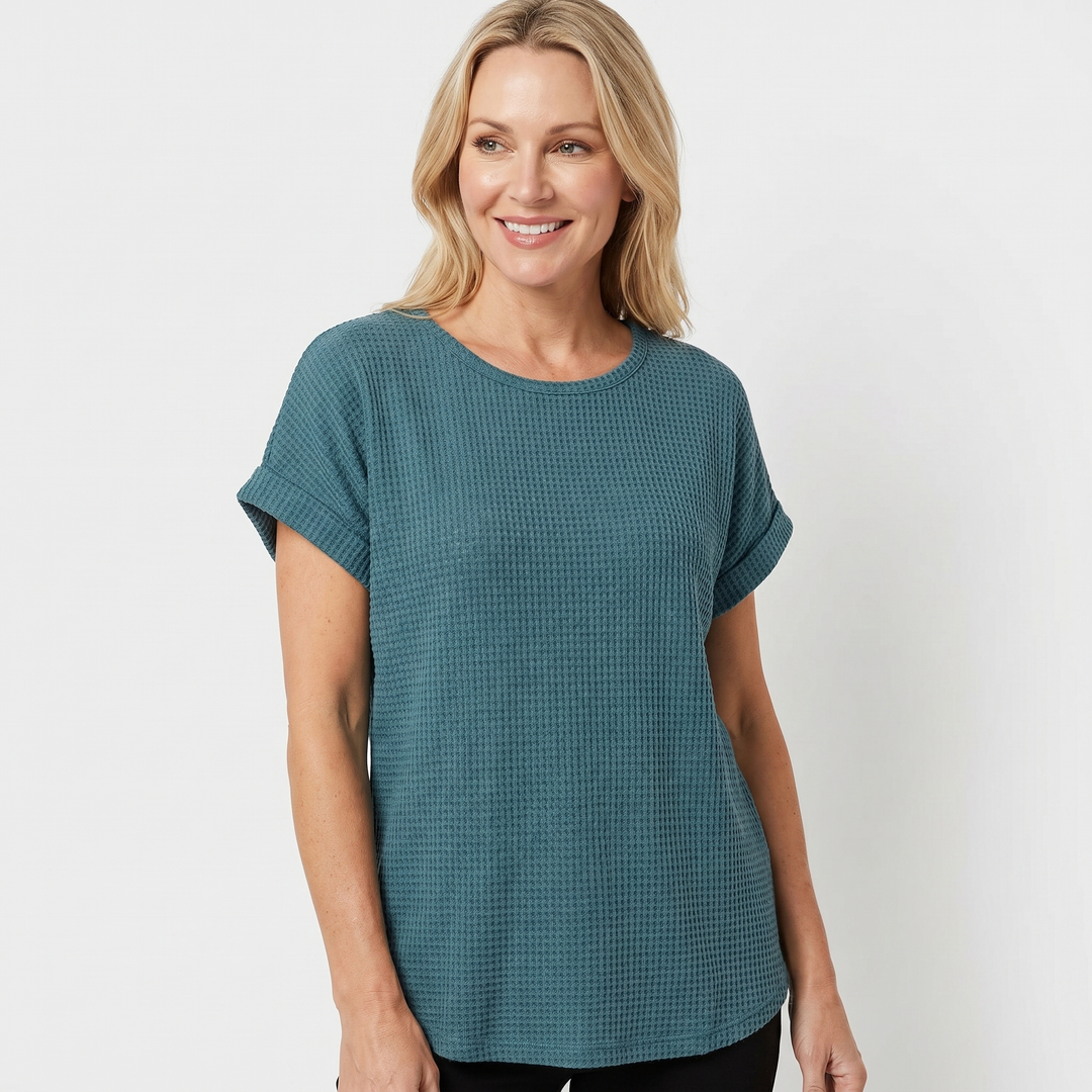 Crew_Neck_Waffle_Knit_Top_with_Relaxed_Fit_for_Women_4