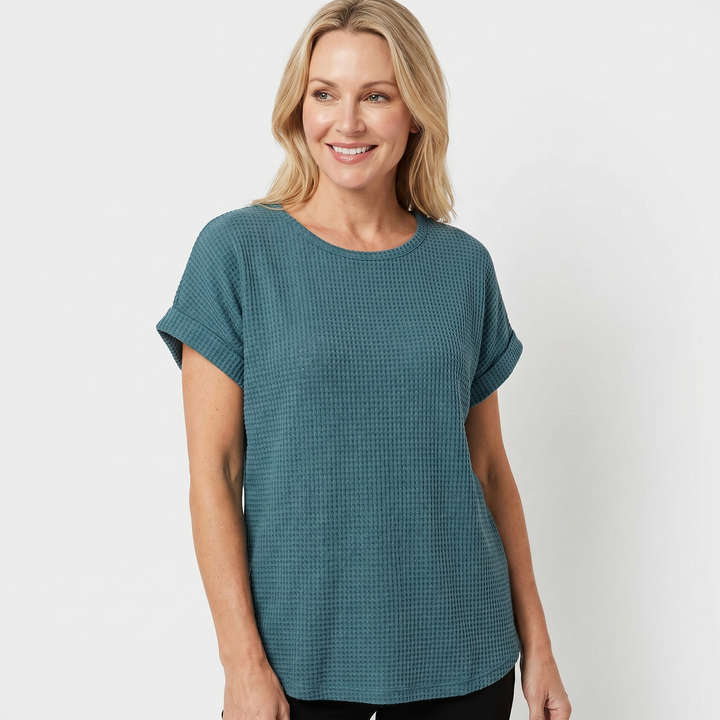 Crew_Neck_Waffle_Knit_Top_with_Relaxed_Fit_for_Women_4