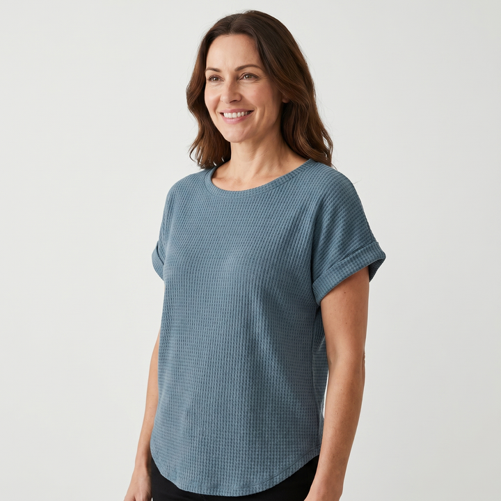 Crew_Neck_Waffle_Knit_Top_with_Relaxed_Fit_for_Women_5