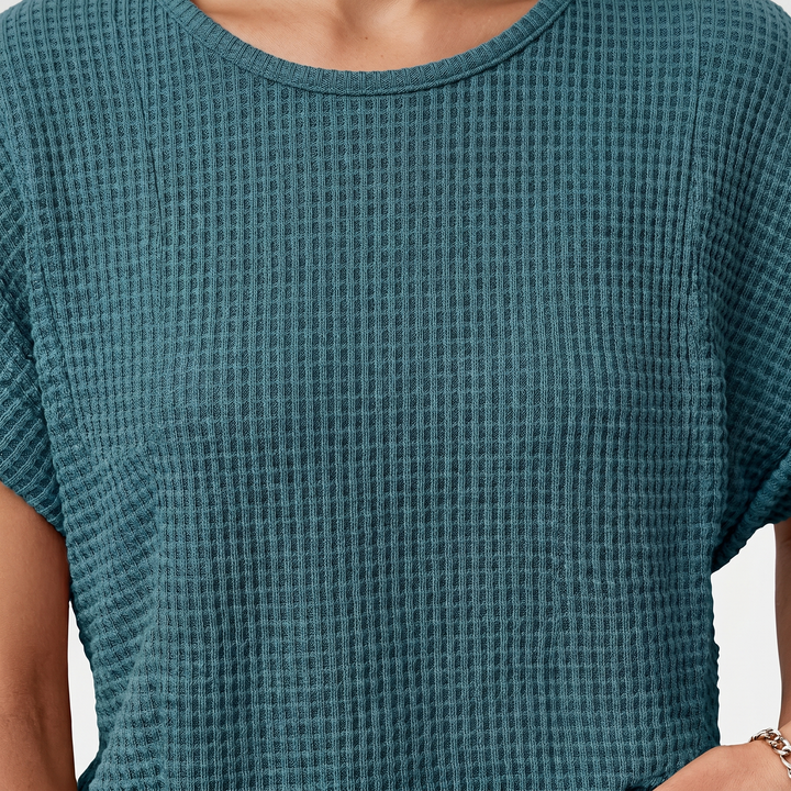 Crew_Neck_Waffle_Knit_Top_with_Relaxed_Fit_for_Women_6