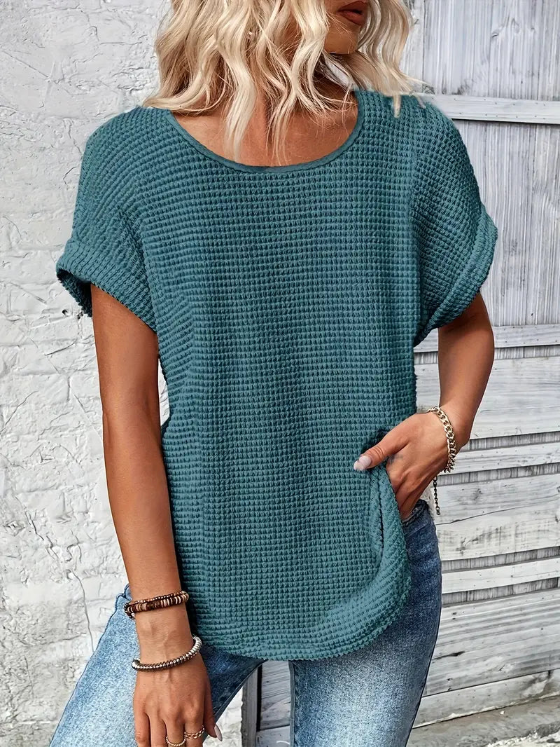 Crew_Neck_Waffle_Knit_Top_with_Relaxed_Fit_for_Women_9
