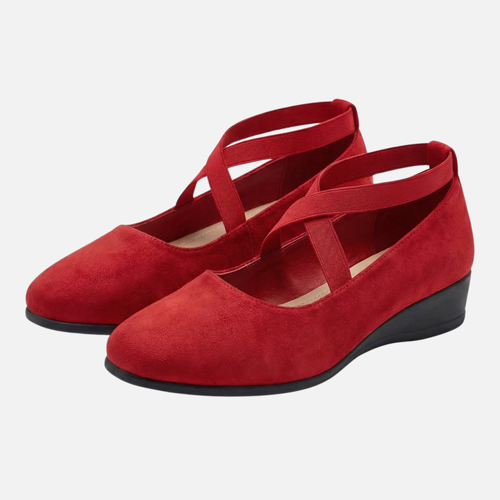 Wedge Heel Ballerinas with Straps in Faux Suede for Women