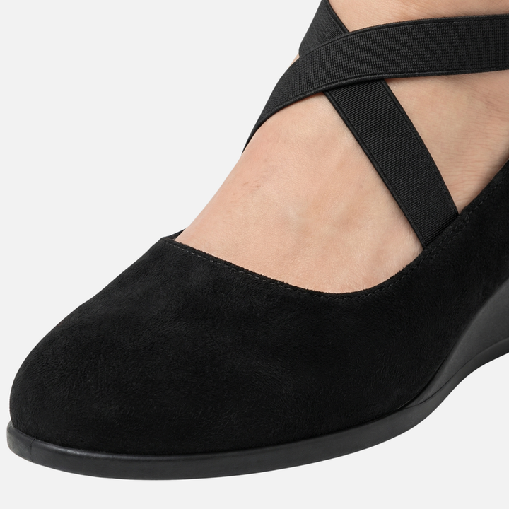 Wedge Heel Ballerinas with Straps in Faux Suede for Women