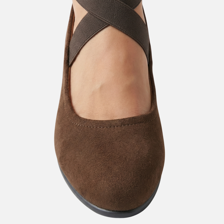 Wedge Heel Ballerinas with Straps in Faux Suede for Women
