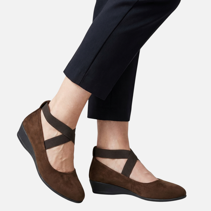 Wedge Heel Ballerinas with Straps in Faux Suede for Women