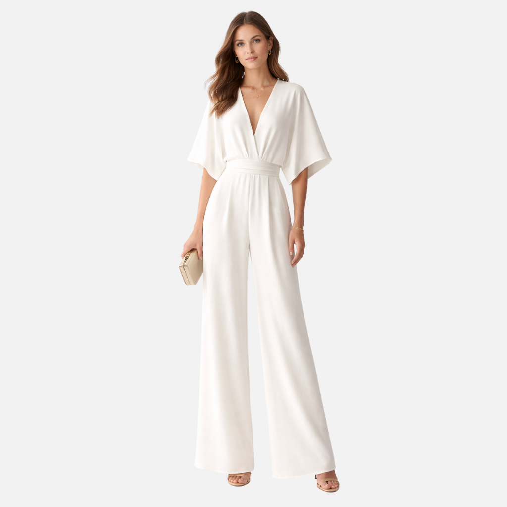 Wide Leg Jumpsuit with V Neckline for Women
