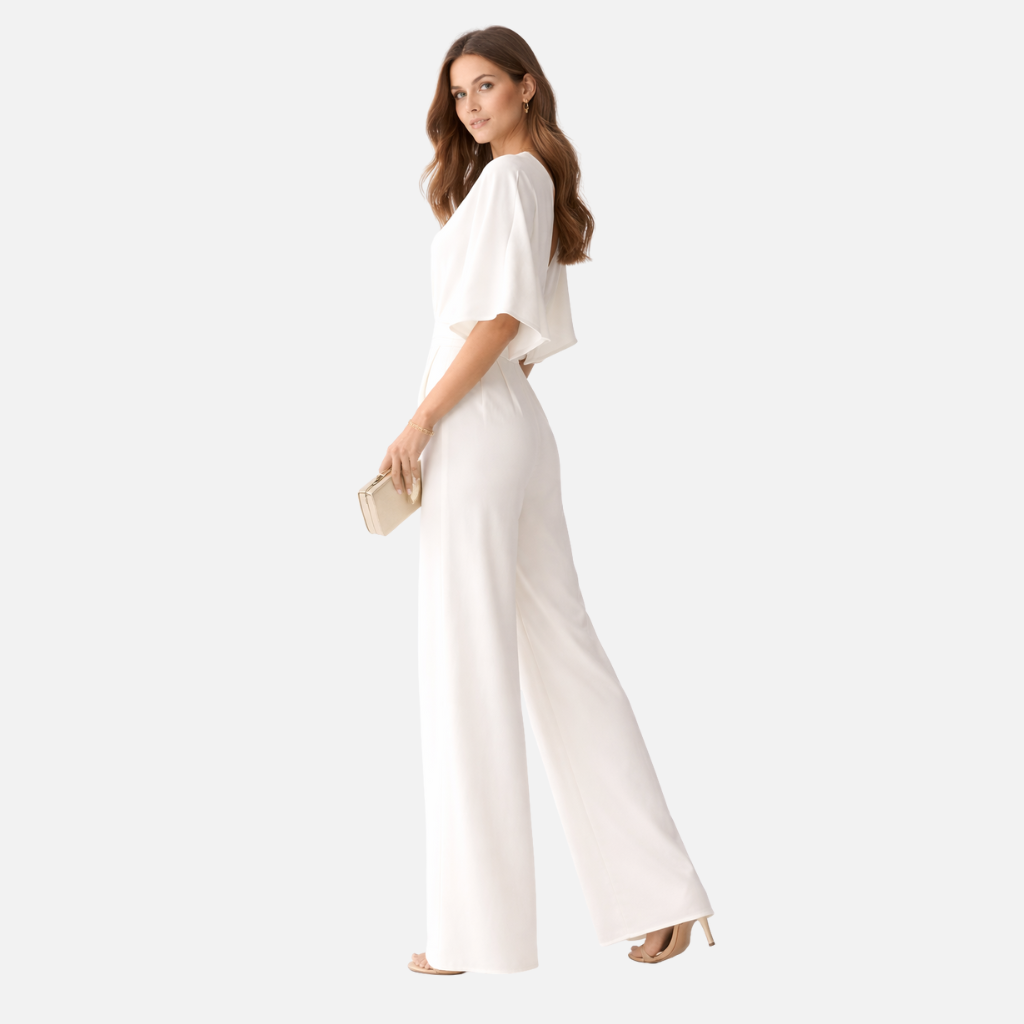 Wide Leg Jumpsuit with V Neckline for Women