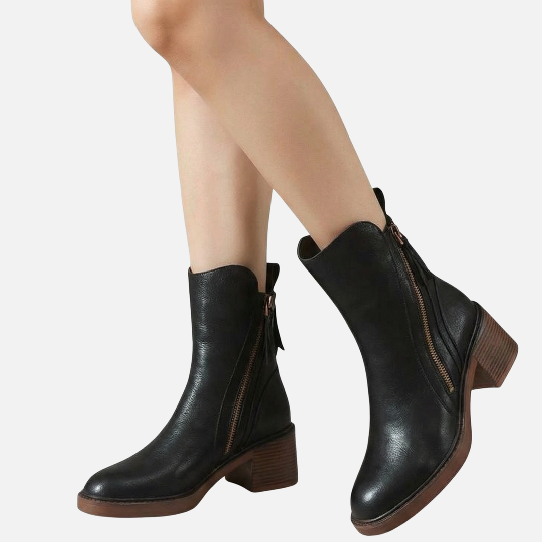 Casual Block Heel Ankle Boots with Side Zip for Women