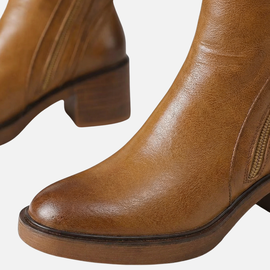 Casual Block Heel Ankle Boots with Side Zip for Women