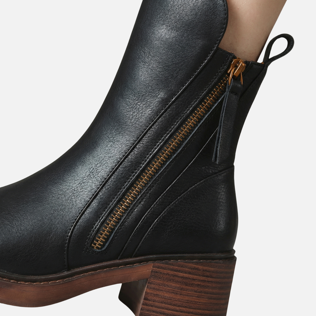 Casual Block Heel Ankle Boots with Side Zip for Women