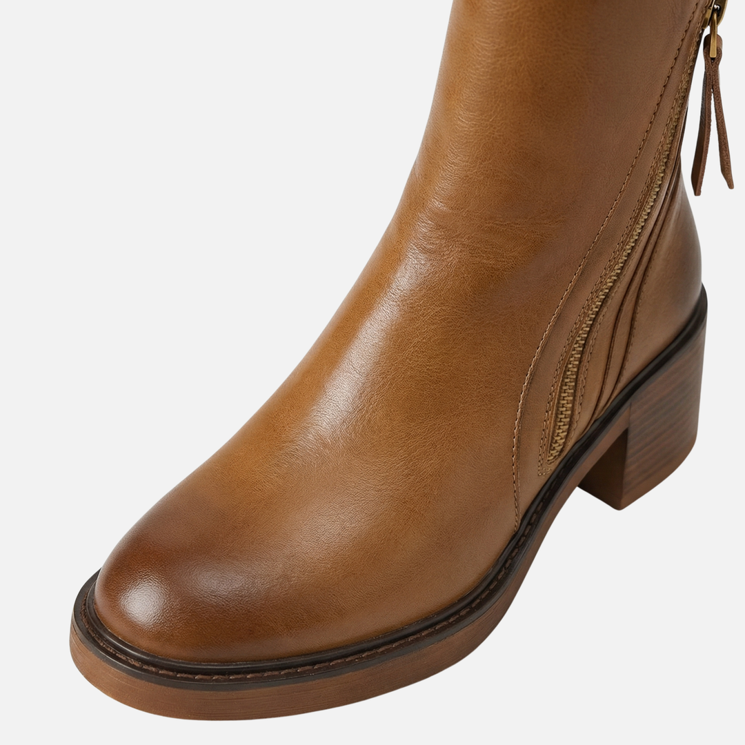Casual Block Heel Ankle Boots with Side Zip for Women
