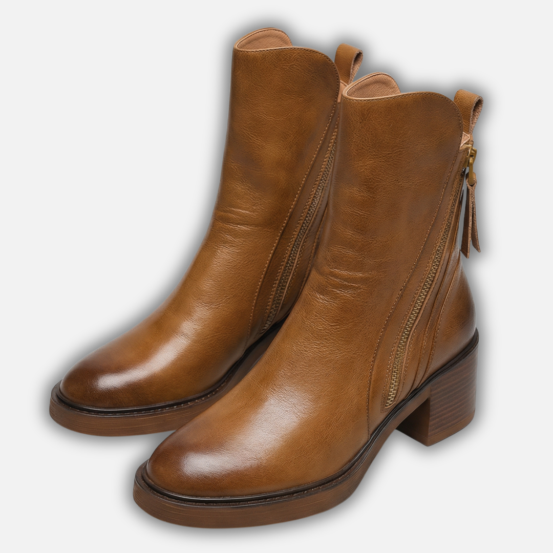 Casual Block Heel Ankle Boots with Side Zip for Women