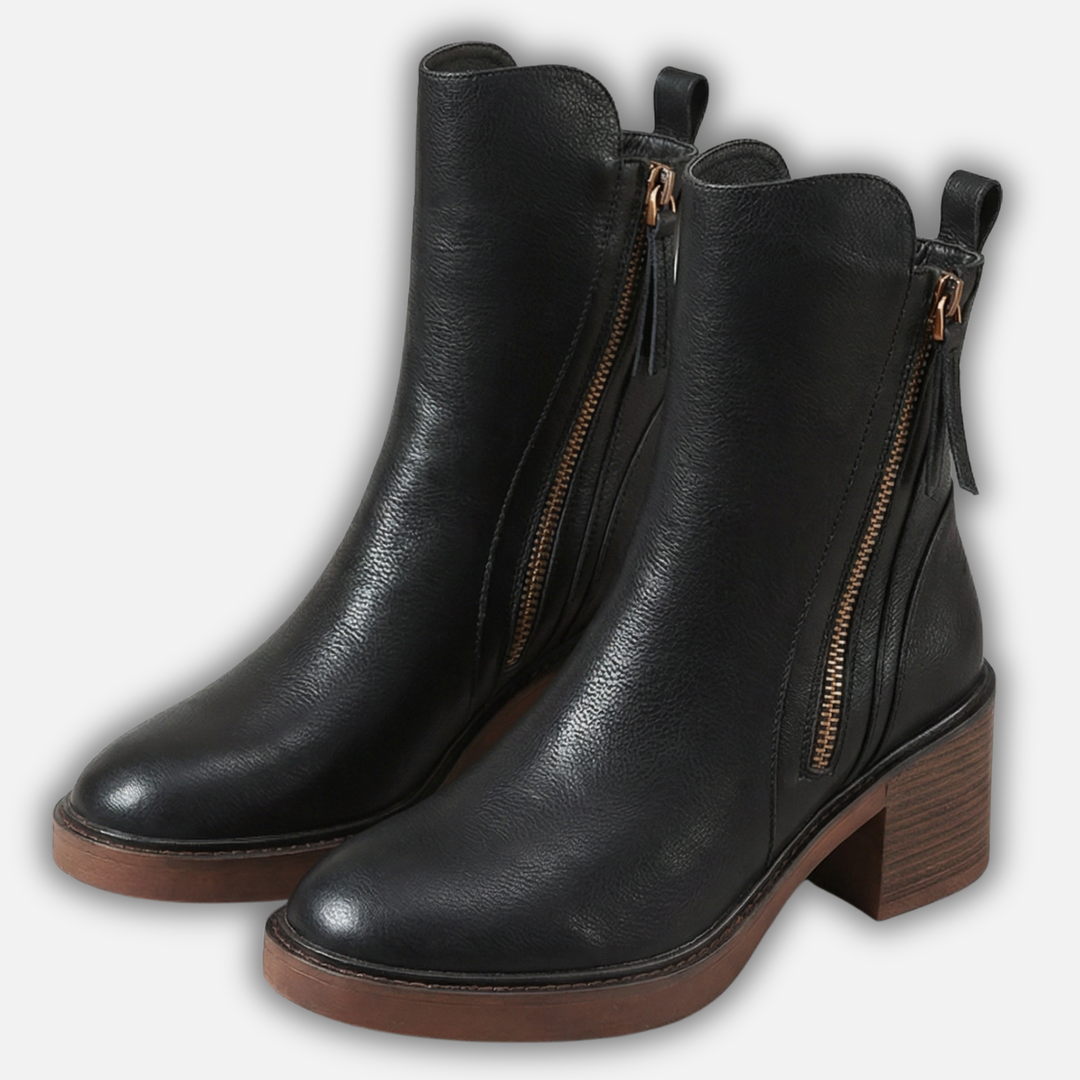 Casual Block Heel Ankle Boots with Side Zip for Women