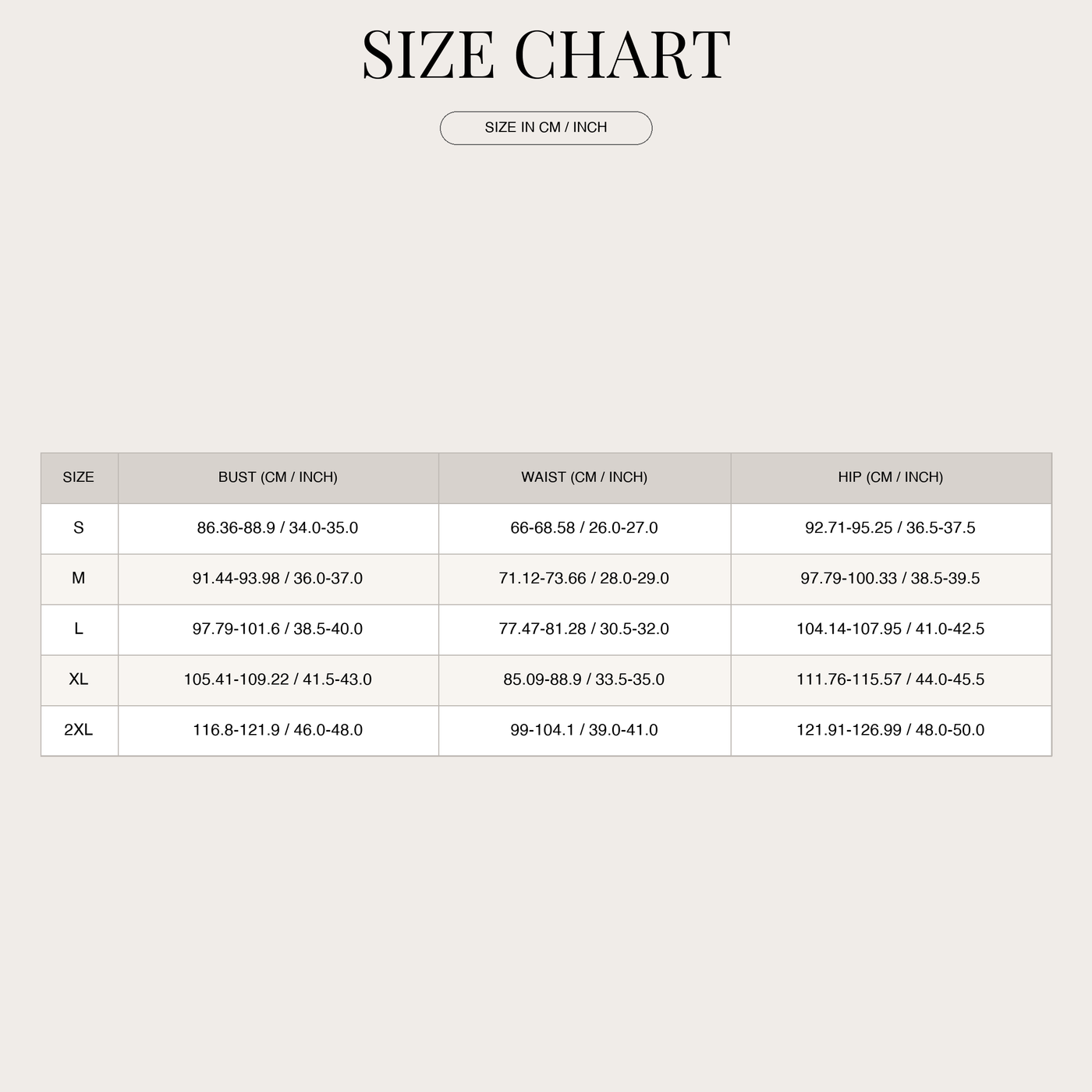 Push-Up Bikini with High-Waist for Women size chart