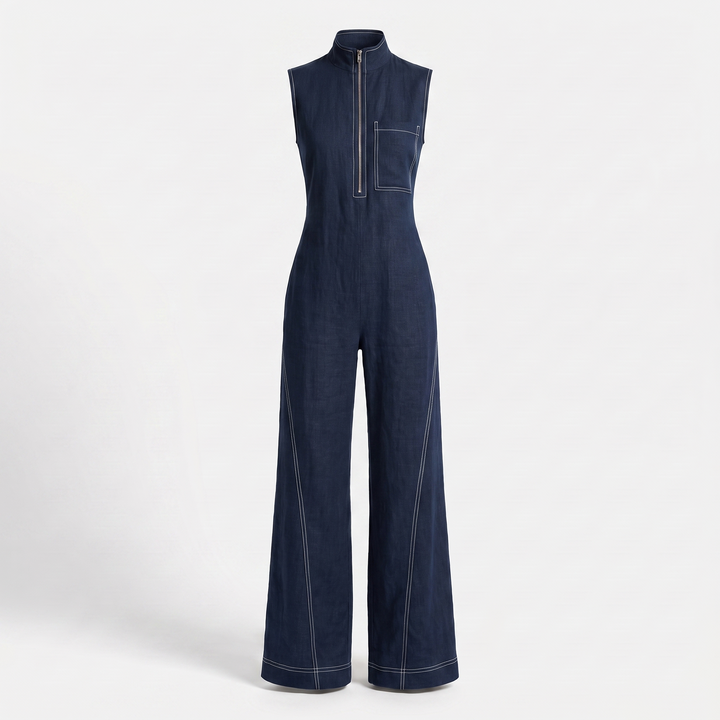 Combinaison en Jean pour Femme – Sans Manches, Jambes Larges et Zip Frontal
