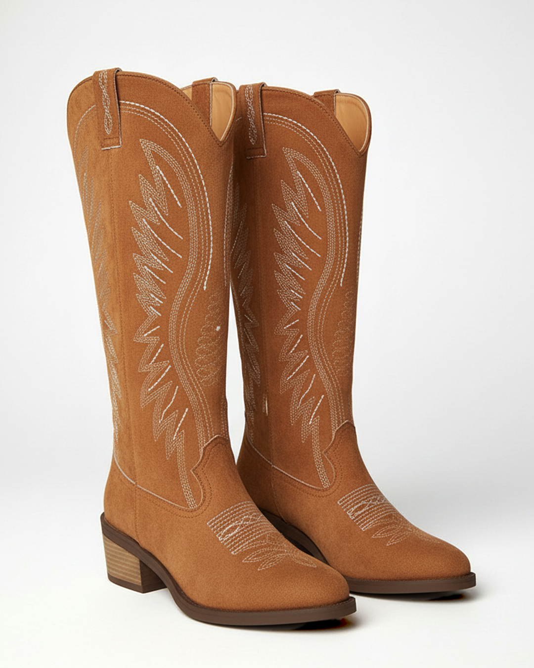 Western-Style Cowboy Boots with Mid-Height Block Heel for Women