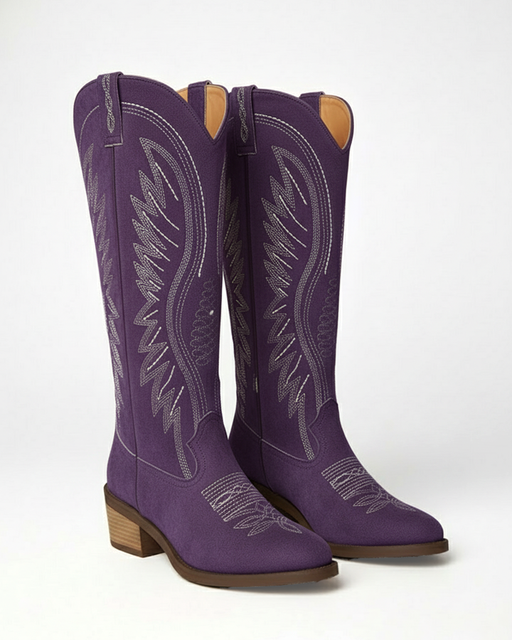Western-Style Cowboy Boots with Mid-Height Block Heel for Women
