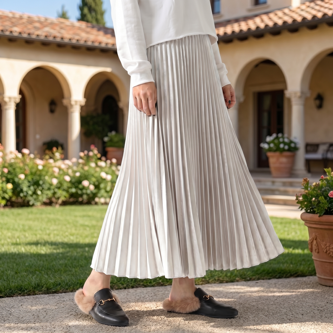 Women's A-Line Pleated Skirt with Elastic Waist
