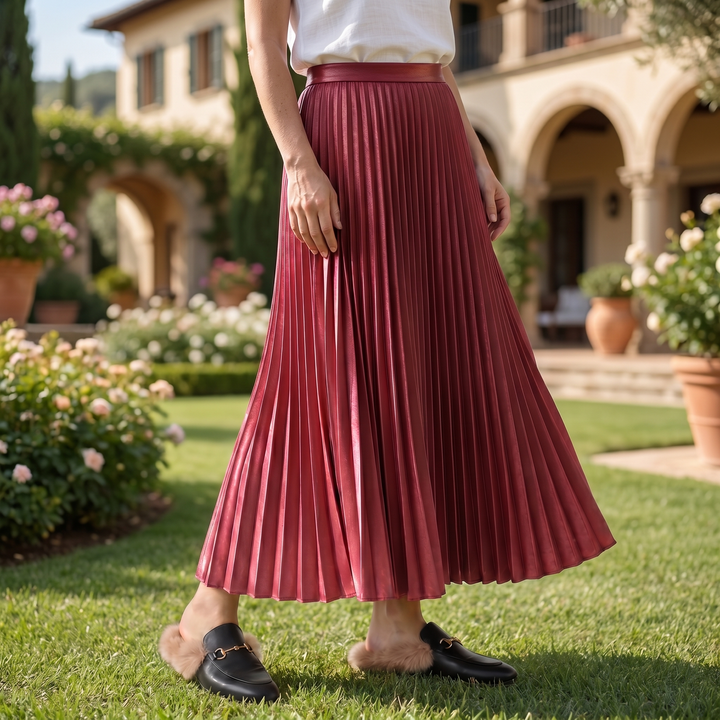 Women's A-Line Pleated Skirt with Elastic Waist