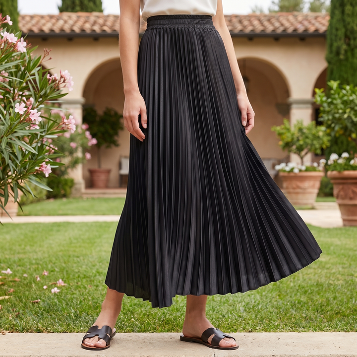 Women's A-Line Pleated Skirt with Elastic Waist