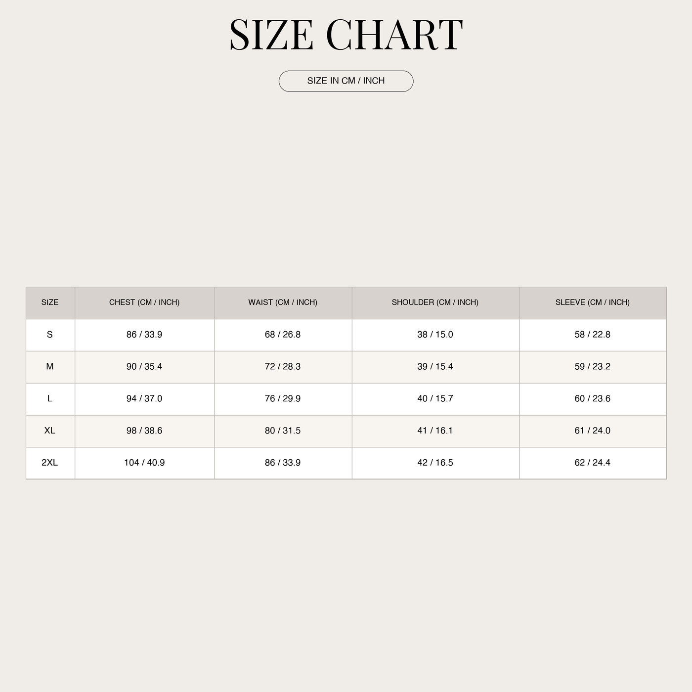 Women's Classic Sweater – With a Comfortable Fit size chart