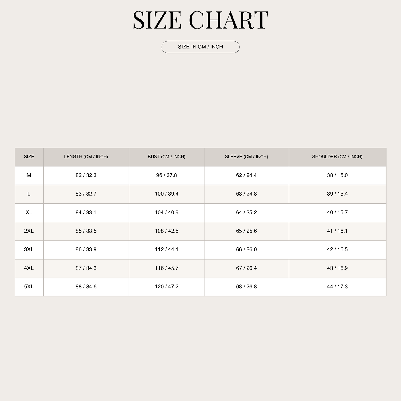 Women's Classic Trench Coat – Elegant Design with Clean Lines size chart