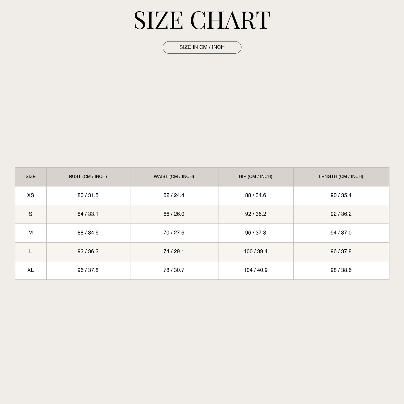 Women's Glamorous Dress – Strapless with Sweetheart and High Slit size chart