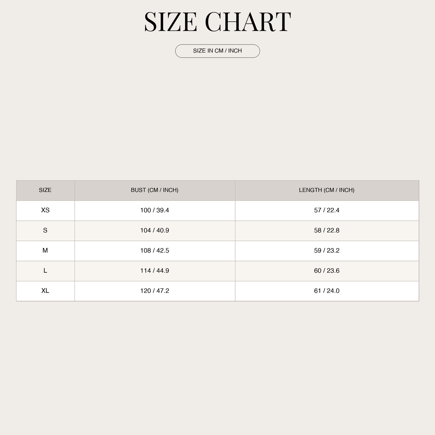 Women's Belted Jacket – High Collar with Button Front size chart