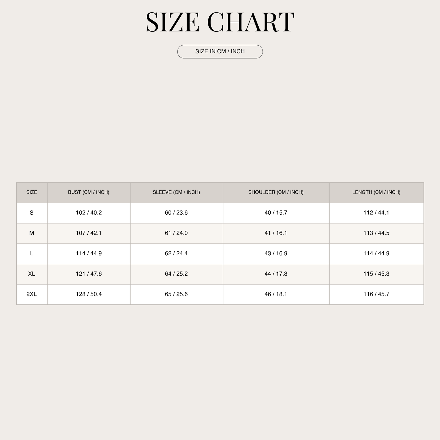 Women's Long Trench Coat – Classic with Belted Waist size chart